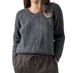 Vintage 1990s Express Charcoal Grey 100% Wool Ribbed Minimalist Sweater Sz S